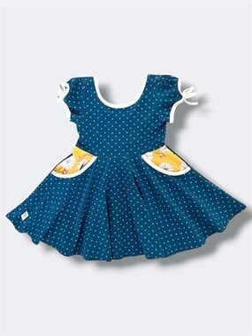 Wildflowers Classroom Casey Dress Girls 18M Teal Twirl Floral Polka Dots Pockets